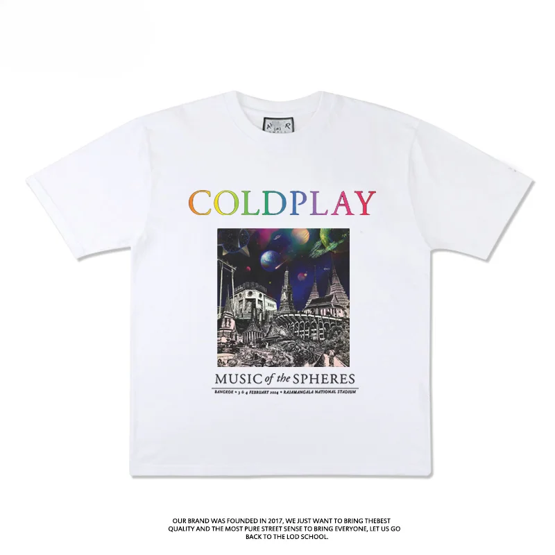 ColdPlay Peripheral T-shirt Summer 2024 Music Rock Concert Cotton Short Sleeve Men and Women Loose Casual Pure Cotton T-shirt