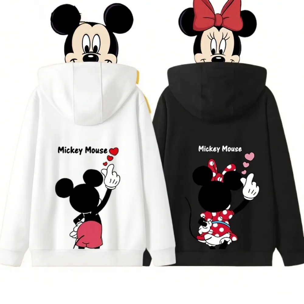 

The Multi-color Hooded Sweatshirt with Mickey Mouse and Donald Duck Printed Patterns for Men and Women Is Loose and Casual