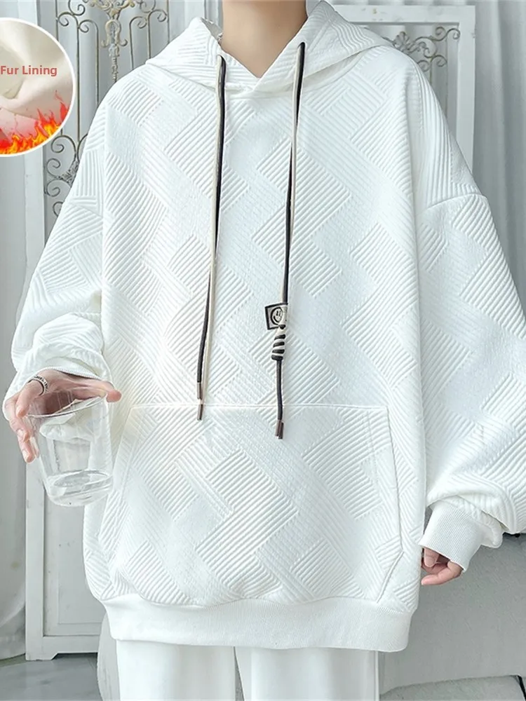 

Silver Velvet Hoodie Men's Winter Thiened Retro American Brand Fce Lined Loose Fit Youth Casual Antibacterial