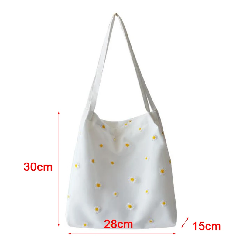 Mini Shoulder Bags for Women\'s Female Shopper Bag Niche Designers Handbag Cute Embroidery Bag with Daisies Small Canvas Tote Bag