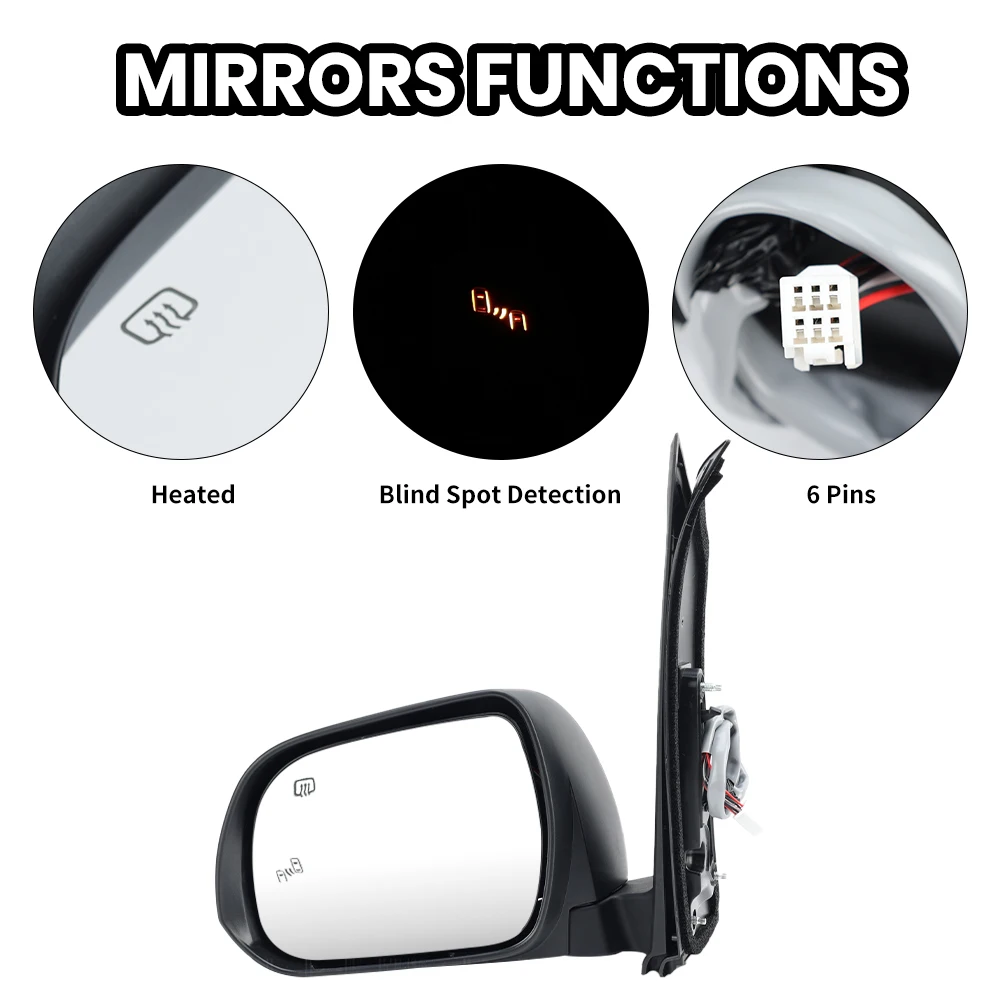 Rearview Mirror Assembly For Toyota Sienna 2013 2014-2017 6 Wires Manual Folding Blind Spot Light Side Mirror Car Accessories
