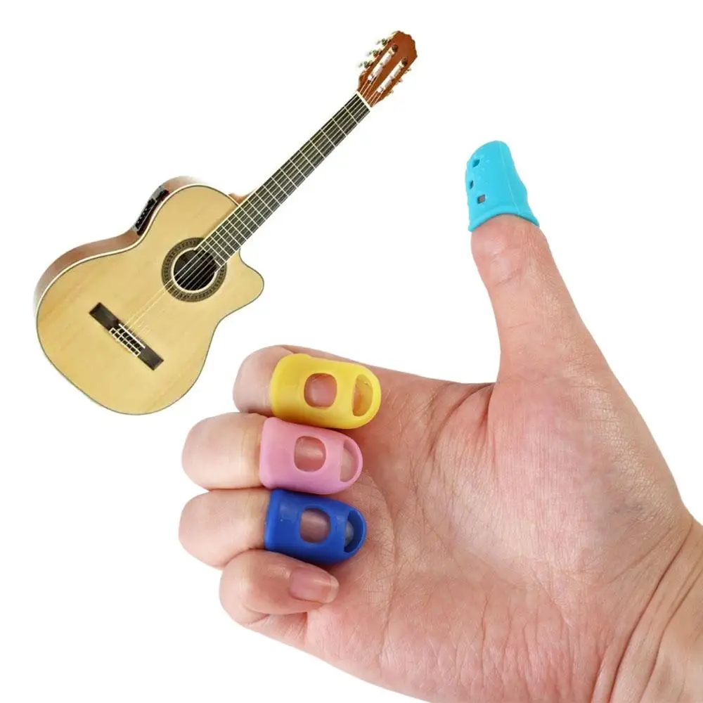 4pcs/set Non-Slip Guitar Fingertip Protectors Solid Color Rubber Thimble Silicone Finger Guards Sewing Cooking Tool