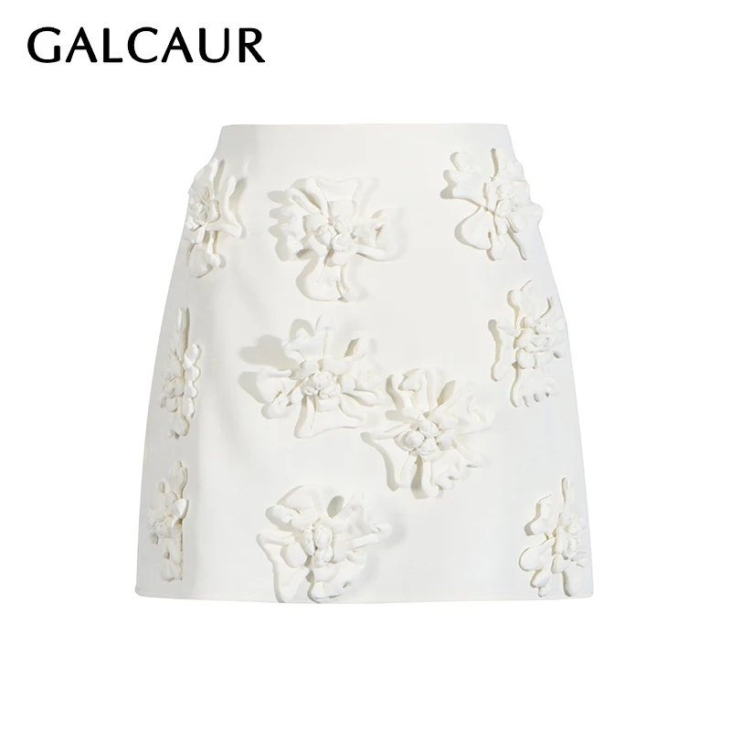 

GALCAUR Patchwork Appliques Solid Skirts For Women High Wasit Spliced Zipper Minimalist Temperament Slim Bodycon Skirt Female