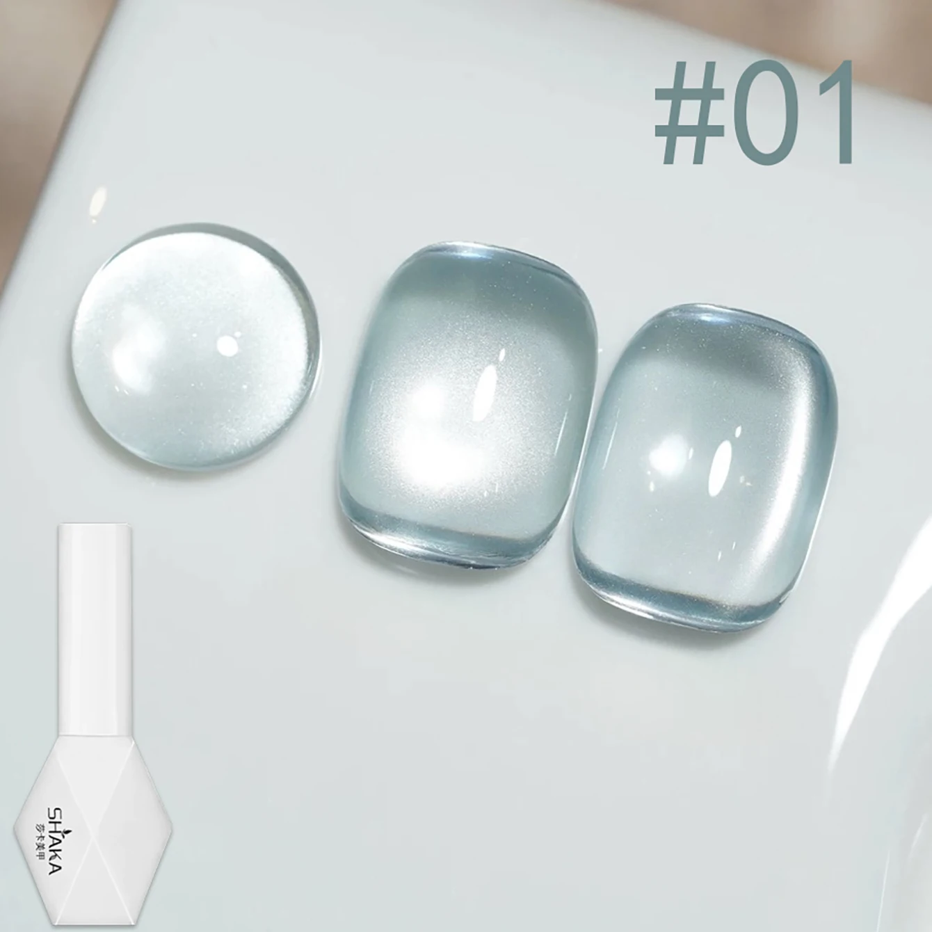 1pcs SHAKA Summer Nails Ice Transparent Blue Glass Bead Cat Eye Gel Nail Polish New Style Blue Island Series Crystal Cat Eye Gel