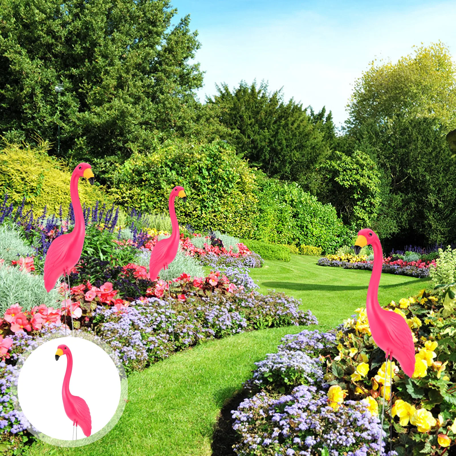 

2 Pcs Pink Flamingo Garden Statue Stake Solar Powered Outdoor Decor Lawn Decoration Realistic Sculpture Yard Art