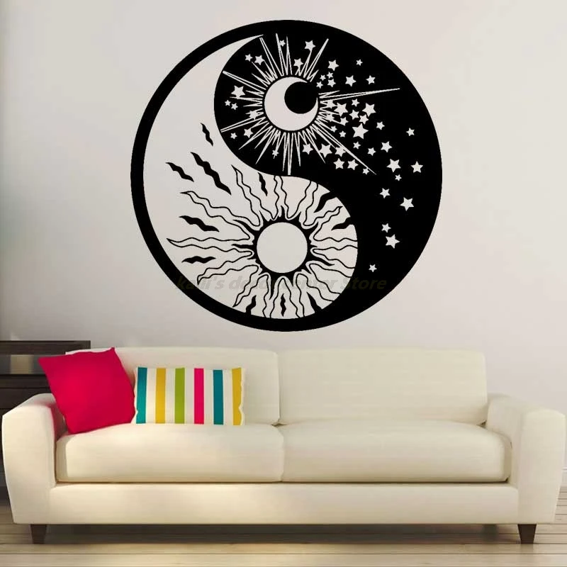 Vinyl wall decals home living room bedroom decoration yin yang symbol sun moon buddhism star day and night sticker mural gift