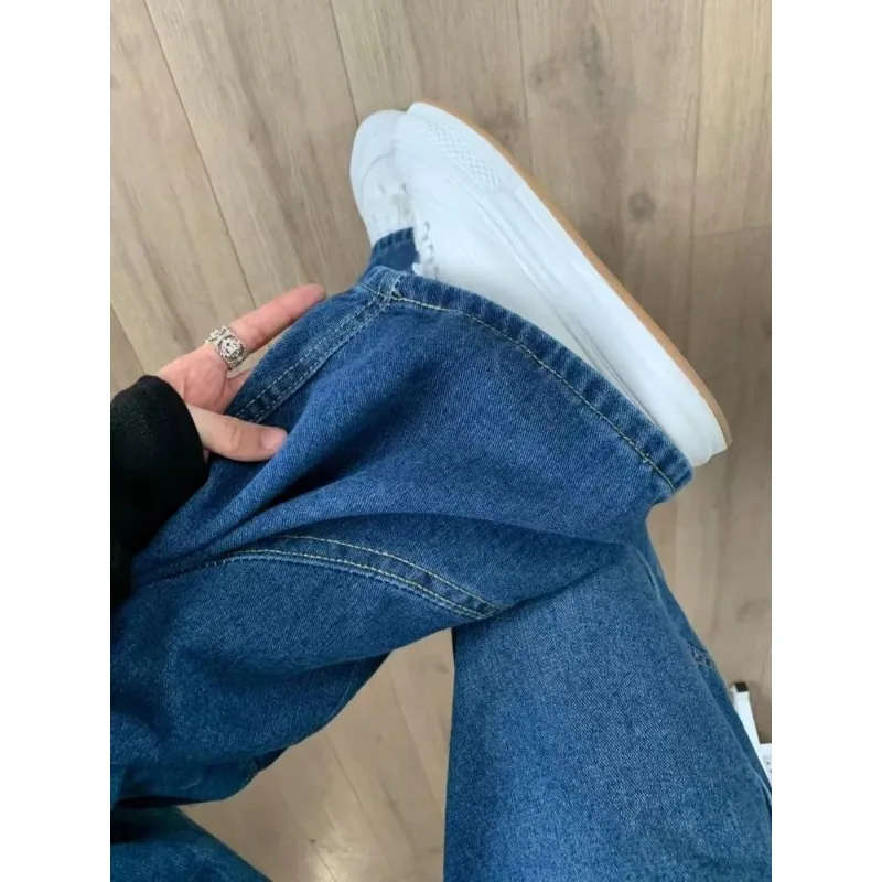 2026 New Women American Design Retro Pocket Tooling Scimitar Mopping Jeans High Waist Jeans Wide Legs Embroidered Loose Pants