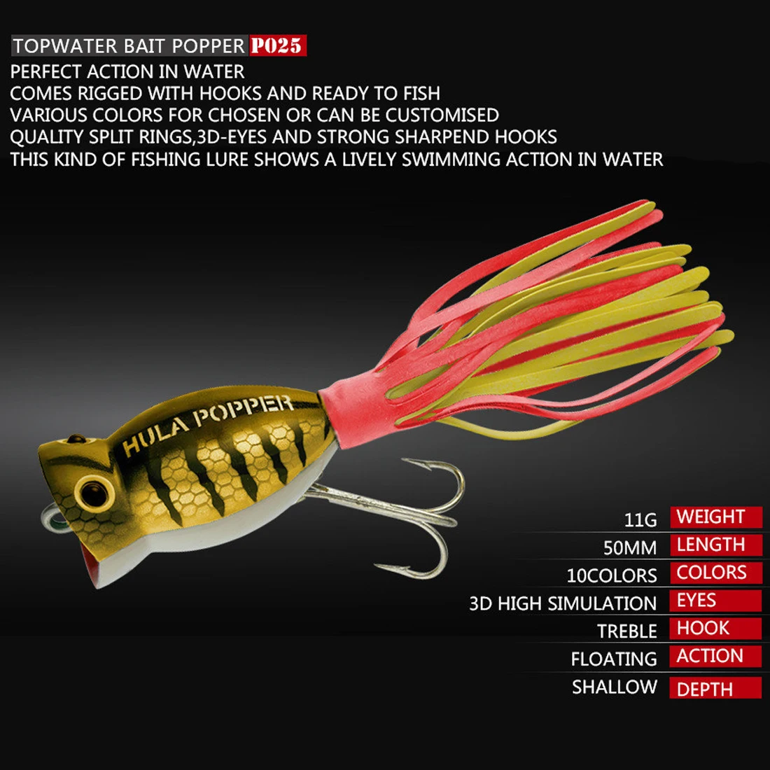 9KM Señuelo Popper Topwater agua salada con faldas y anzuelo triple