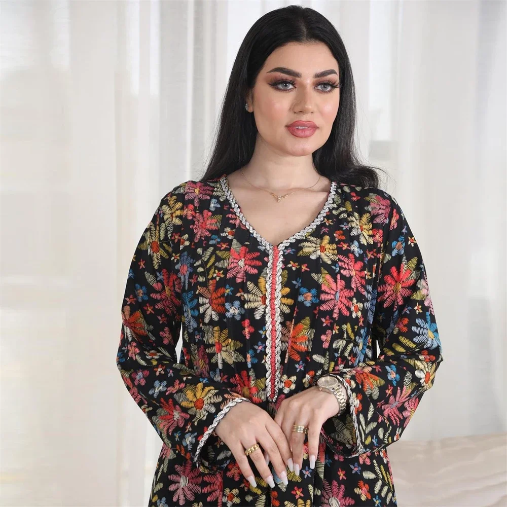 2022 Nieuwe Diamanten Print Abaya Voor Vrouwen Moslim Jurk Turkije Dubai Kaftan Caftan Marocain Vrouwen Mannen Mannen Jurk Jurk Gewaad