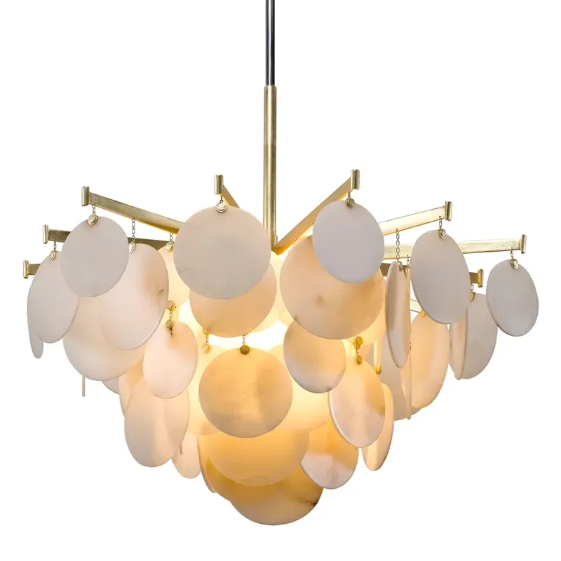 Modern Natural Alabaster Chandelier Luxury American Style Pendant Light for Living Room Dining Table Hotel Entrance