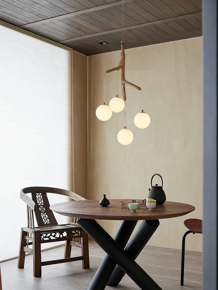 

Chinese Tea Room Modern Imitation Wood Creative Personality Chandelier Dining Room Bedroom Duplex Staircase Chandelier