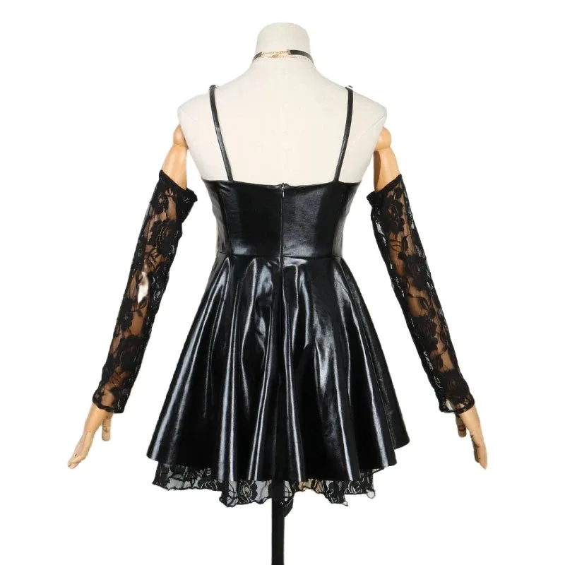 MisaMisa Death Note Косплей Костюм Ожерелье Кружевные Рукава Подвязки Чулки Миса Амане Парик Женский Кожаный Наряд Для Ролевых Игр