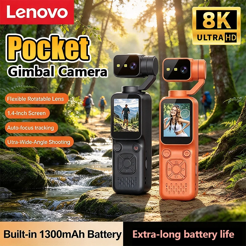 Lenovo New 8K HD Handheld Pocket Camera Lens Rotatable Small Portable Vlog Recording Outdoor Cycling Sports Action Camera