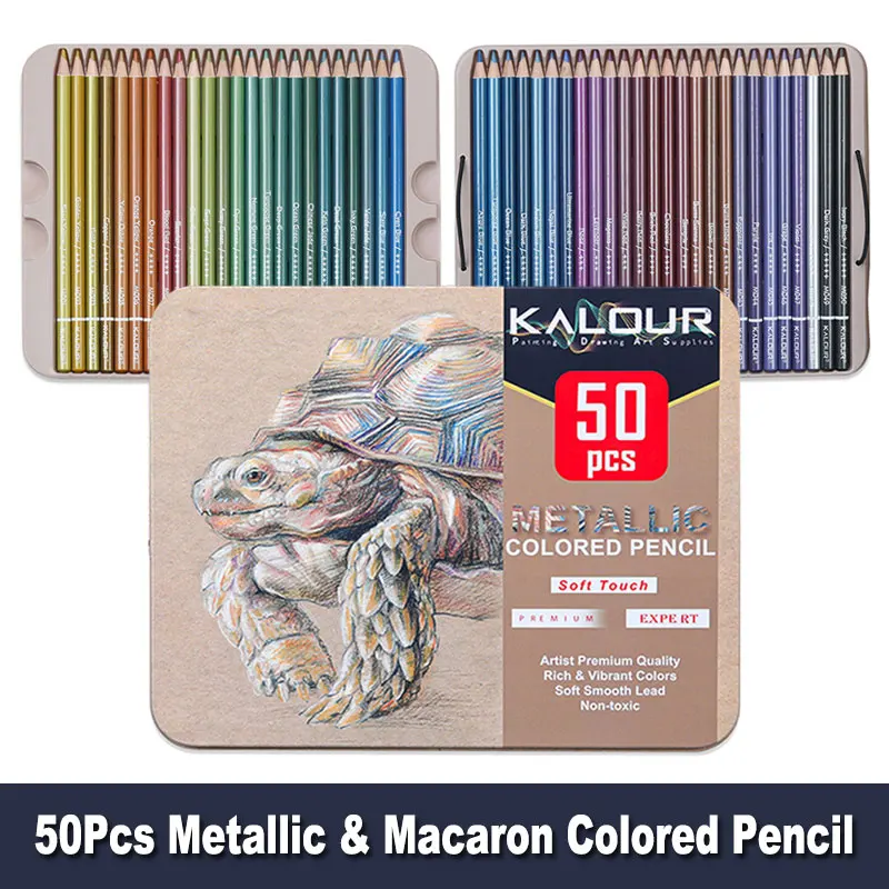 

50Pcs Art Set Metallic Macaron Colored Pencils With Metal Box Wooden Handle Artist Drawing Sketch Graffiti Kids Stationery Gift