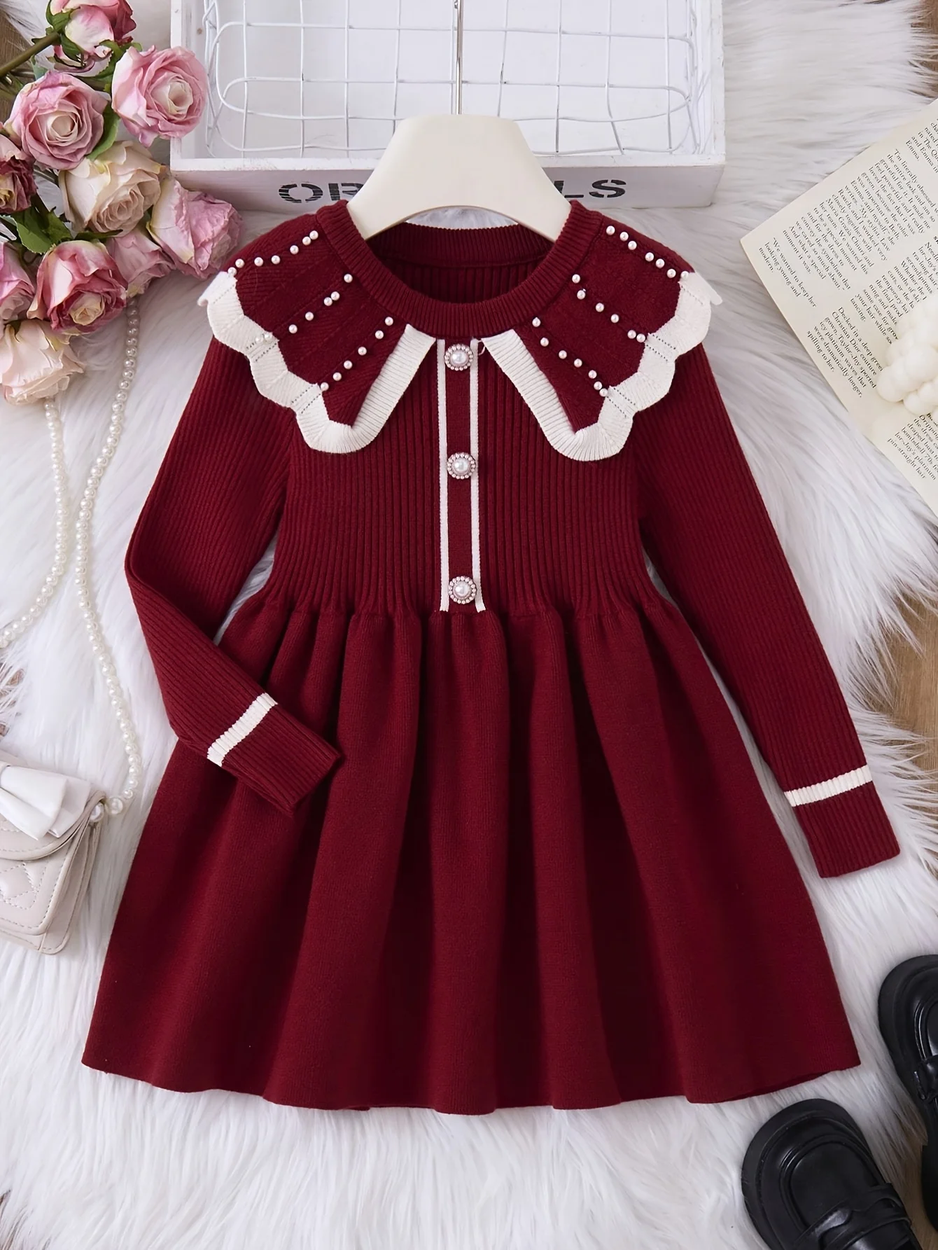 

Girls' Red Sleeveless Princess Dress with Pearl Embellishments Dress Princess Dress for Girls, Fall Wear, Comfortable Clothing