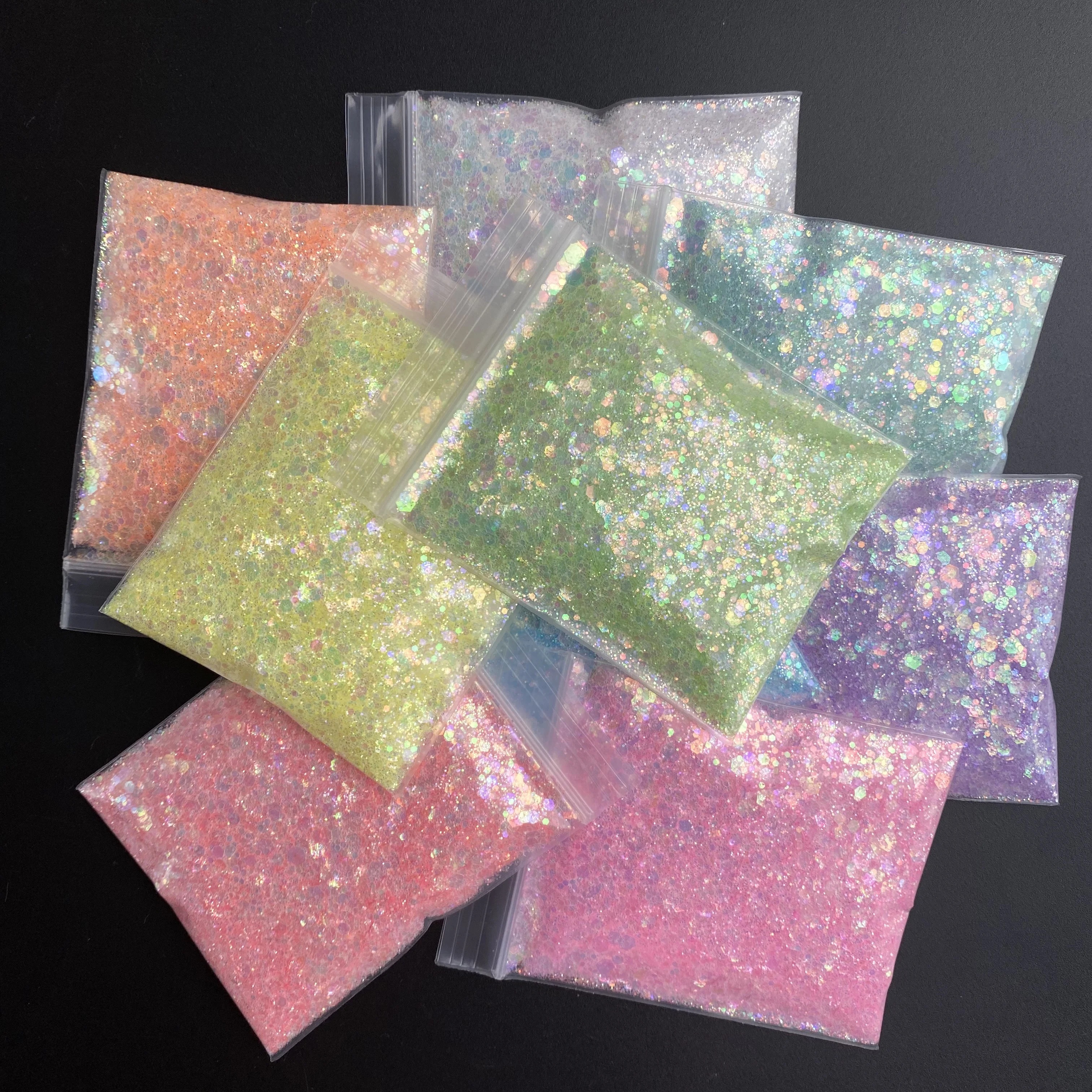 10g/Bag White Iridescent Nail Sequins Spring Pastel Chunky Glitter Mix For Craft Decoration