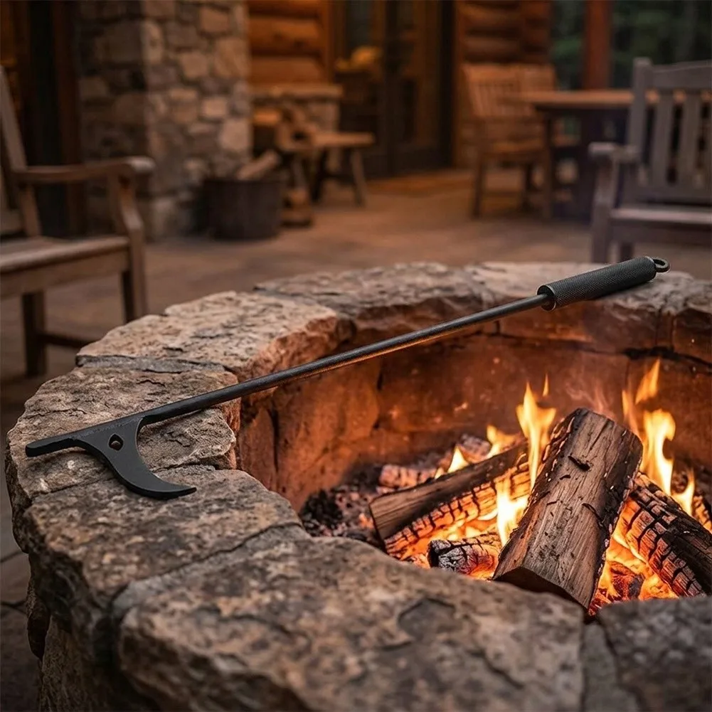 Fireplace Poker for Indoor Outdoor Fire Use - 40 Inch Steel Fire Hook Compatible with Campfires and Wood Stoves