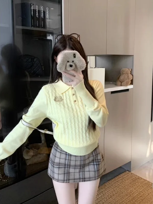 

Женский вязаный свитер больших размеров с длинным рукавом, вышивкой и узором «косы», однотонный, осенне-зимний, молодежный, универсальный топ