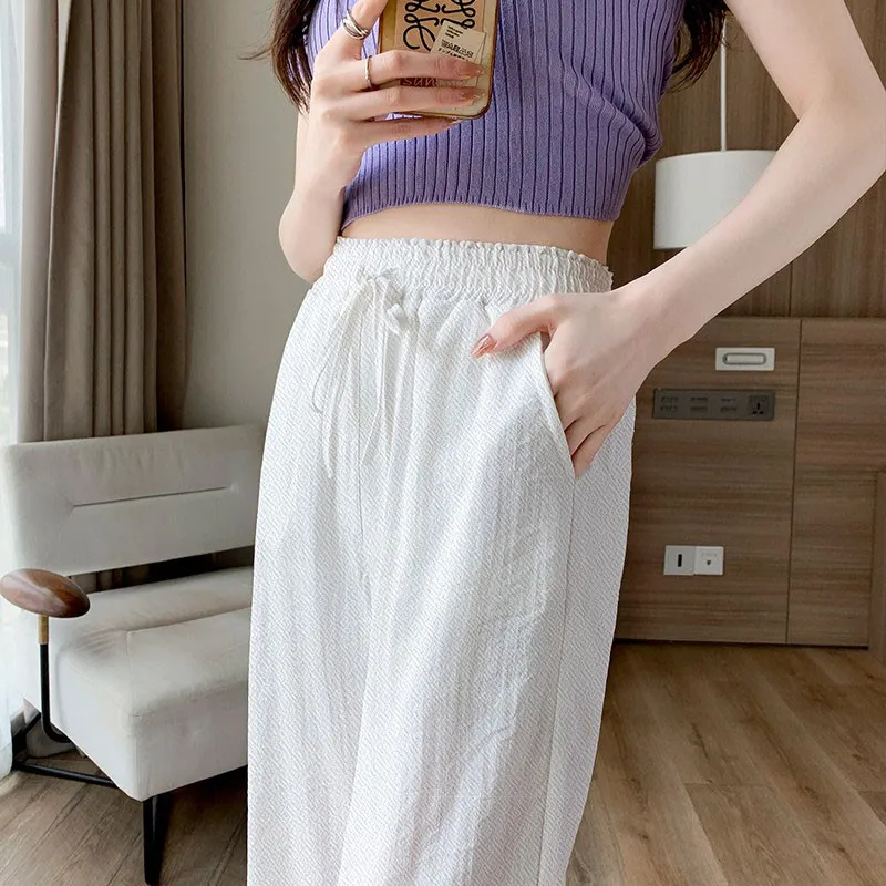 Summer Cotton Linen Wide Leg Pants for Women Pants Full Length Casual Pants Female Solid Loose High Waist Straight Trousers