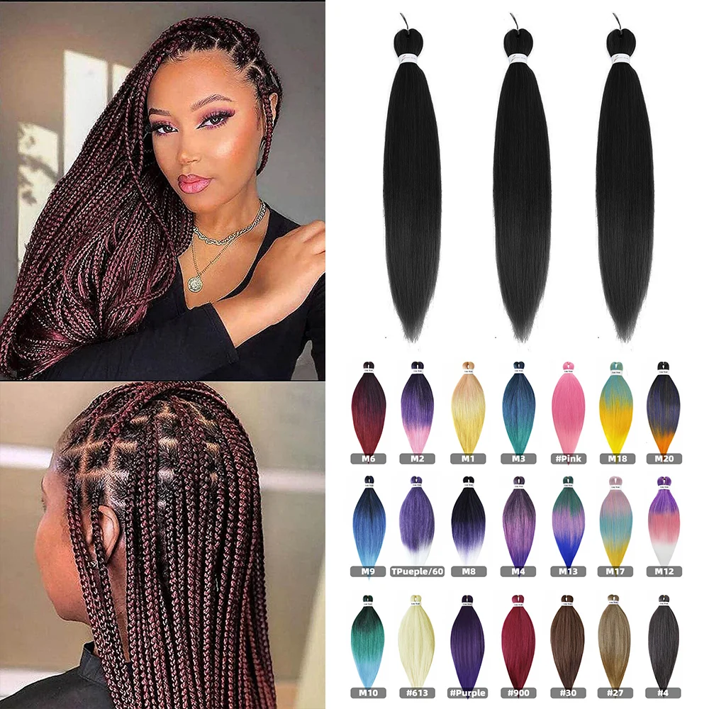 Fácil Crochet Ombre Hair Extensions Bundles para mulheres africanas, Yaki Straight EZ Traiding, Trança sintética pré esticada, 90g