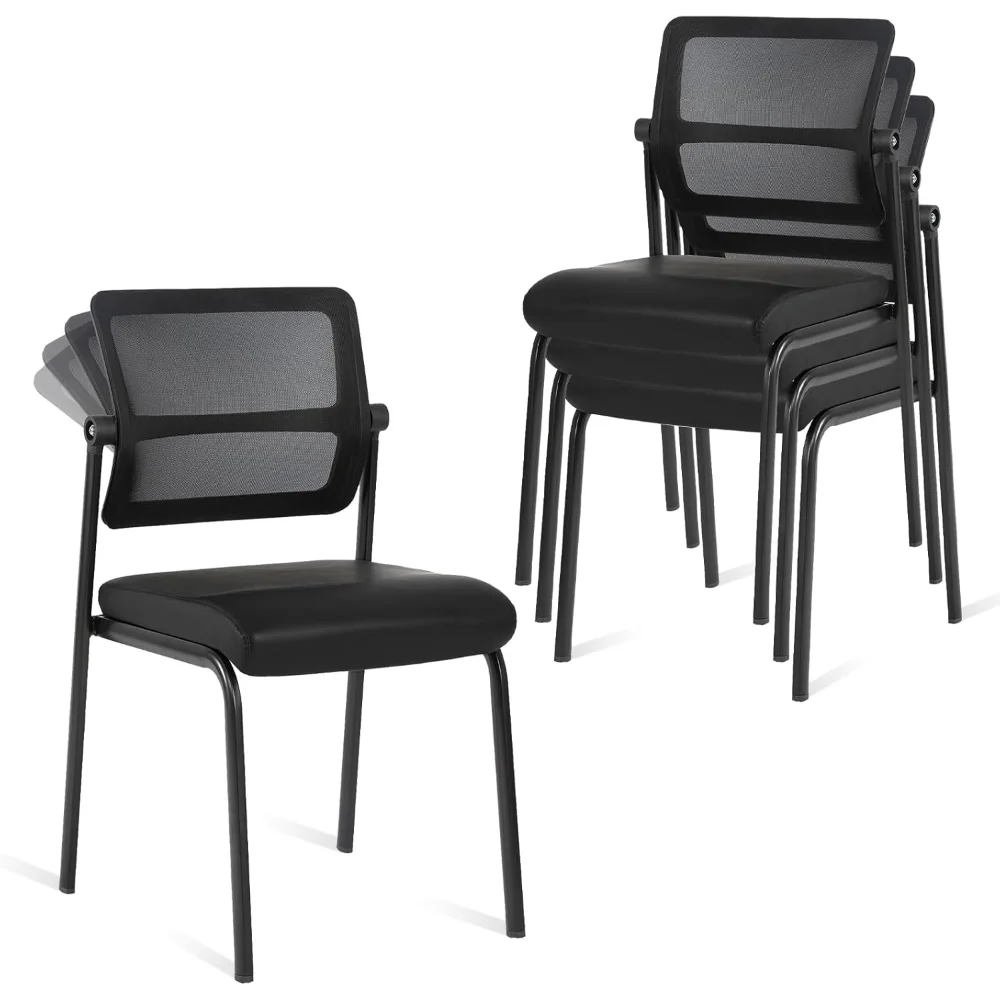 

Stackable Waiting Room Chair with Adjustable Mesh Backrest, Armless Office Guest Reception Chairs with Leather Cushion