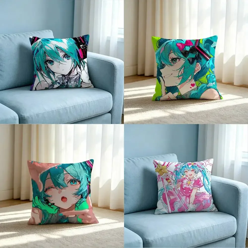 H-Hatsune Mikus Customizable Square Pillowcases, Stylish And Soft, Perfect For Beds, Cars, And Sofas.