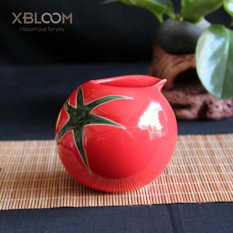 Taza de cerámica con forma de tomate, taza de té de leche, maceta de flores, vajilla de microondas, adecuada para restaurante, Linda maceta de escritorio, Verde