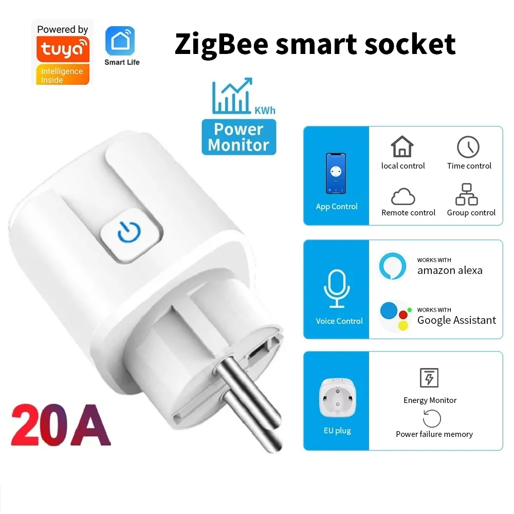 Tuya Smart Plug Zigbee EU 20A Presa intelligente con monitoraggio dell\'alimentazione Temporizzazione Controllo vocale Funziona con Alexa Google Home