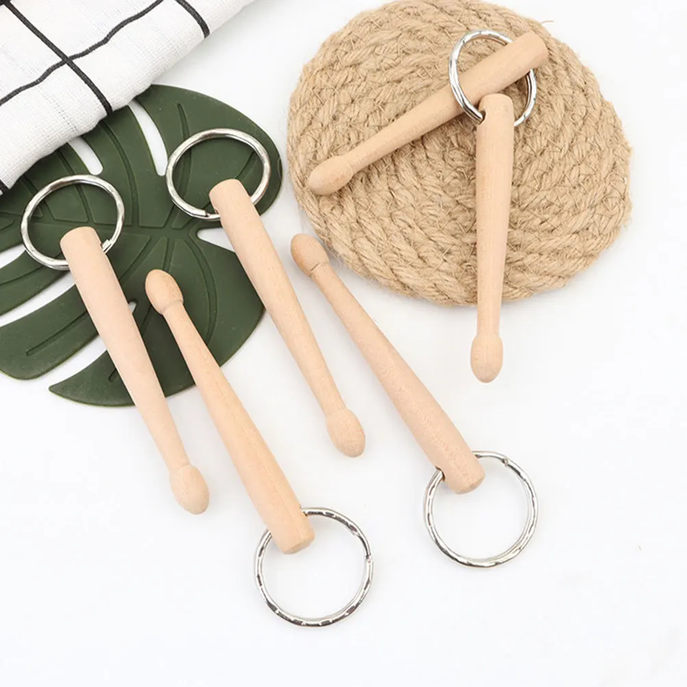 

Drum Stick Keychain Zinc Alloy Wood Mini Pendant Durable Ring Bag Decoration Creative Small Gift for Drum Set Fans