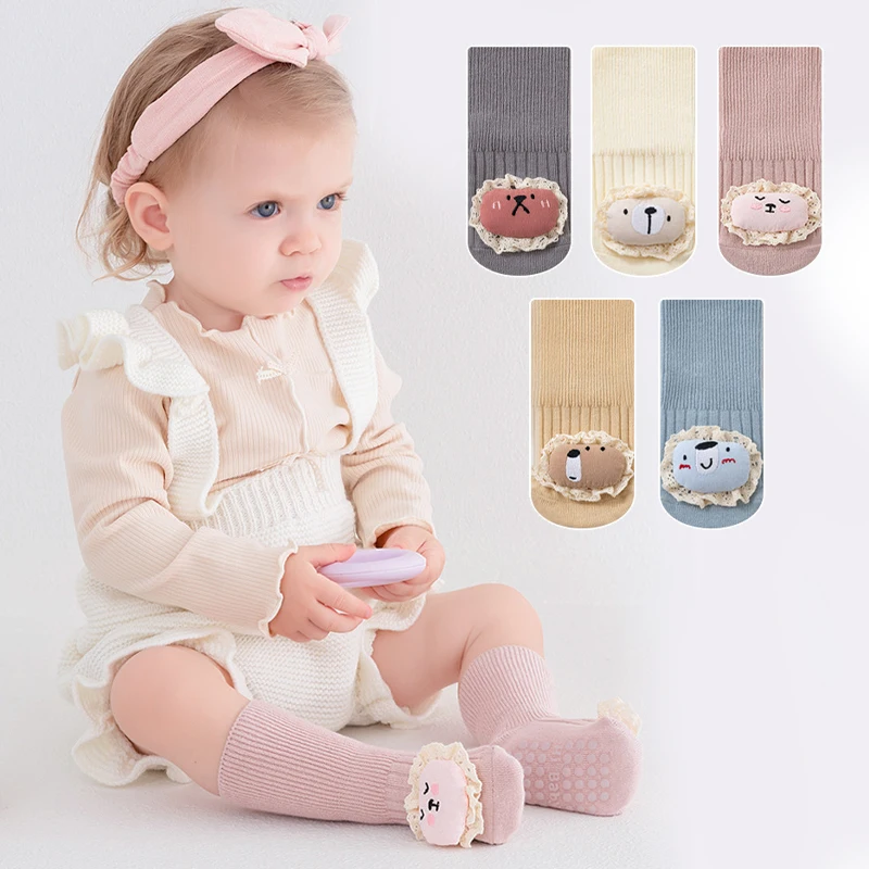 Baby Anti-slip Socks For Boys Girls Mid Tube Newborn Floor Socks Kids Toddler Sock With Rubber Grips Socken For 0-3Years