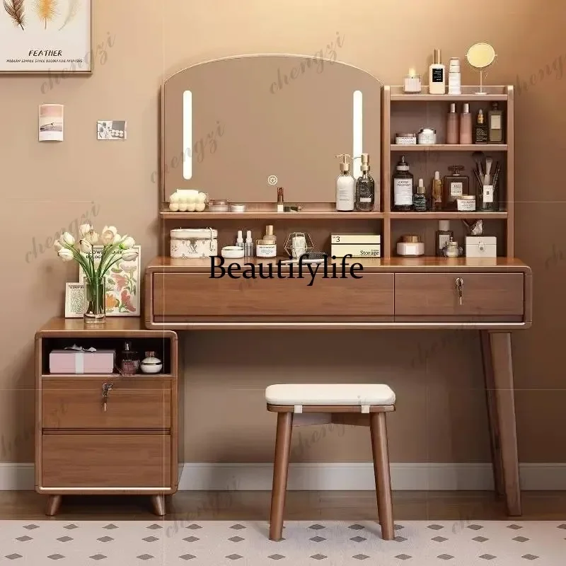 C45  Extension Retro Drawers Vanity Desk Stool Shelves Mid Century Adult Cabinet Vanity Mirror Tall Wood Tocador Maquillaje