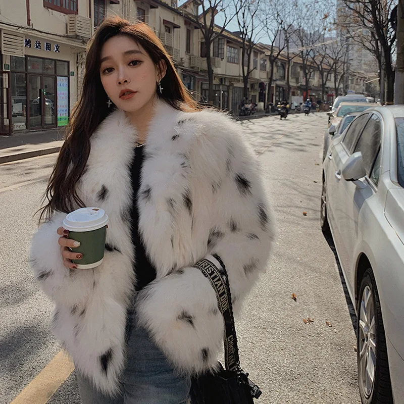 2024 Women's Winter New Fox Fur Imitation Fur Coat Youth Short Loose Leopard Pattern Fashion Plush Mesh Red Coat