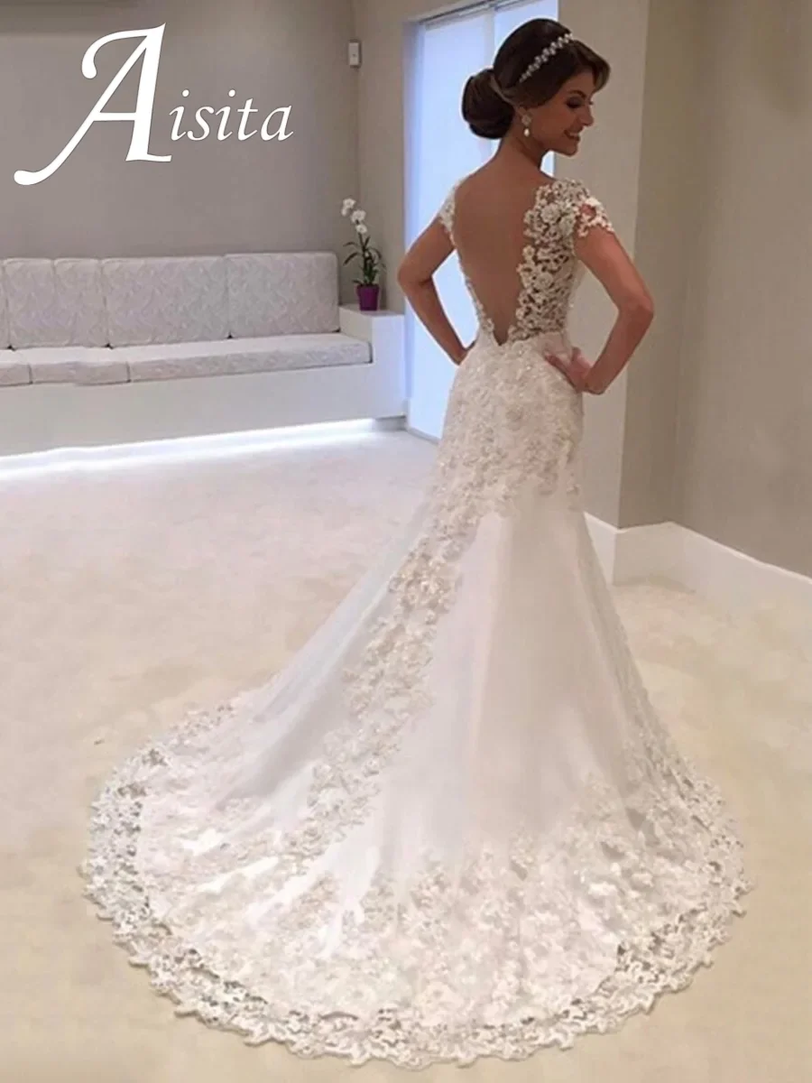 Customized Sweetheart Mermaid Wedding Dresses Lace Appliques Court Train Bridal Gowns Backless Vestido De Noiva robe mariage