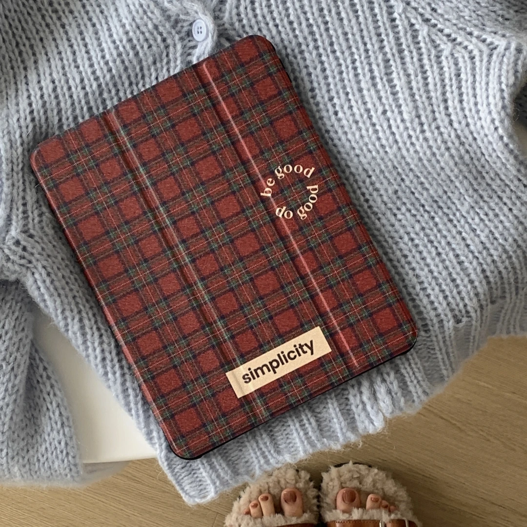 Simple red plaid Case for iPad Pro 11 10.2 8 9th Air3 pro10.5 iPad Air 5th 4th Generation 10.9 10th with Pencil Slot Stand Case