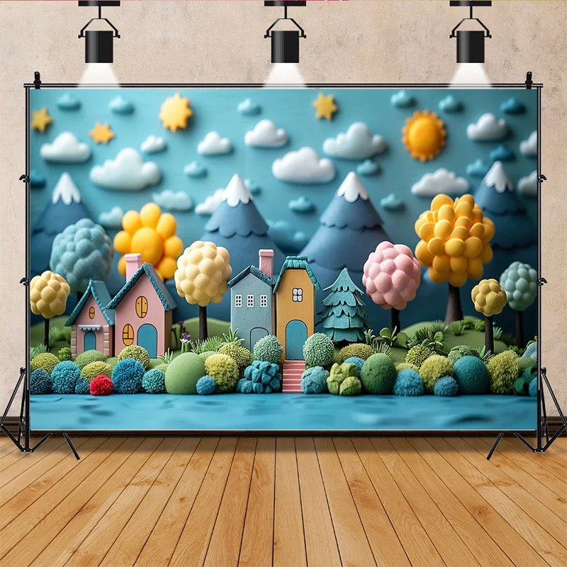 Adorable 3d Cartoon Photography Backdrops Props Birthday Party Banner Arch Balloons Joyous Candyland Sweetness Background TF-01