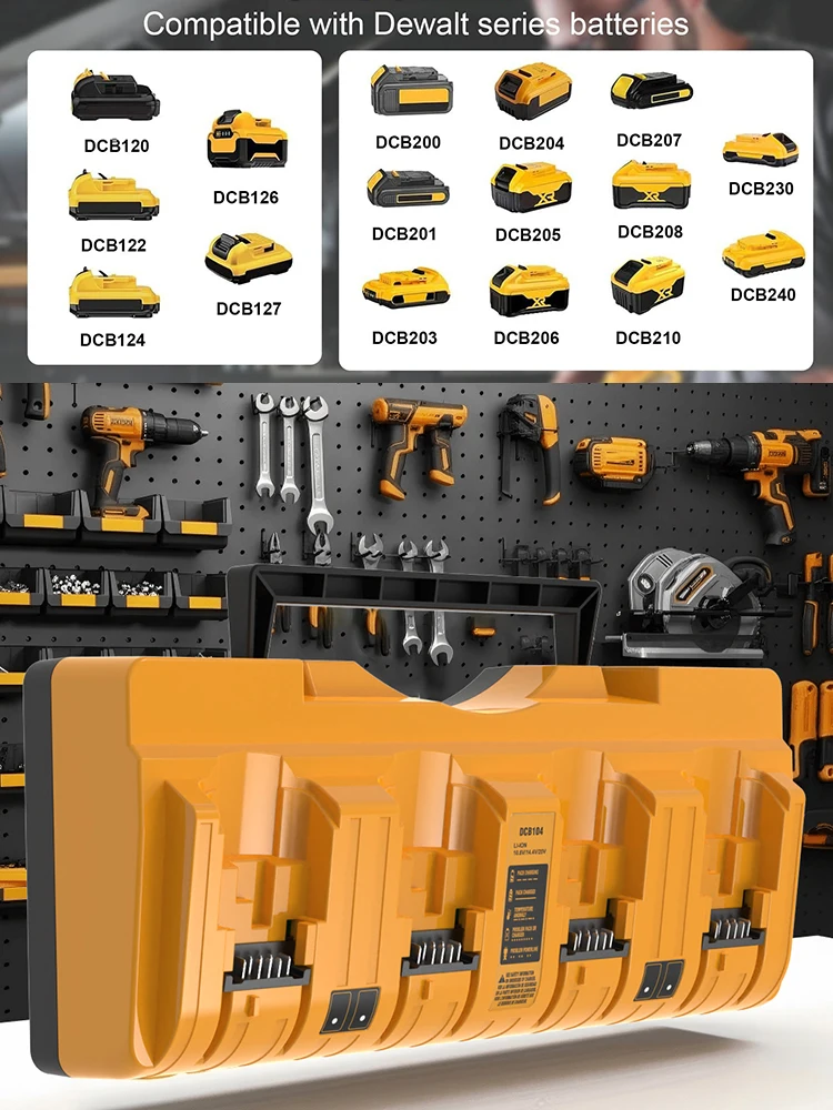 4-portowa ładowarka do akumulatorów litowo-jonowych Dewalt 12V-20V Max z diodą LED i uchwytem DCB104 DCB120 DCB127 DCB112 — zdjęcie produktu 7