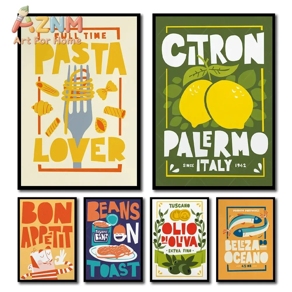 Beans on Toast Cartoon Funny Food Prints and Posters Bon Appetit Quote Canvas Painting Kitchen Wall Picture Club Bar Shop Dec