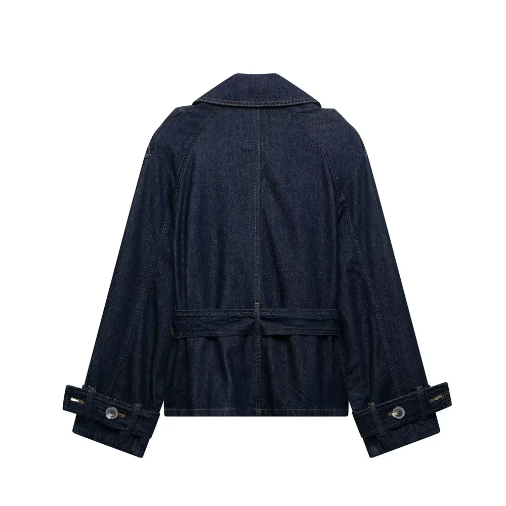 women's spring and summer new product casual loose waistband decoration short and wide design denim trench coat