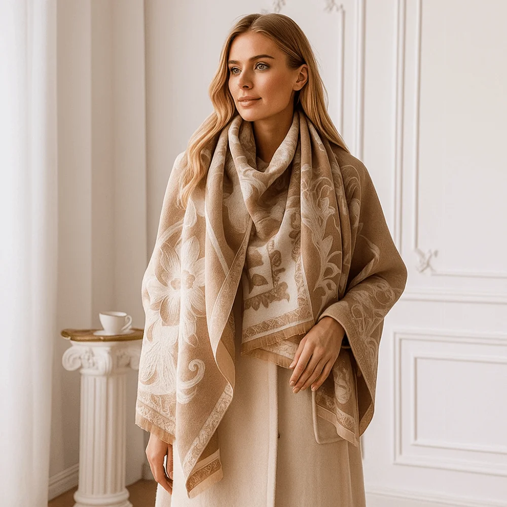 دافئ تنوعا تقليد الكشمير وشاح لوتس طباعة يندبروف الباشمينا بطانية الأوشحة الدافئة سميكة المعطف الأوشحة للنساء