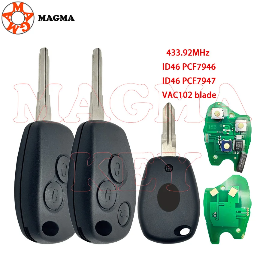 MAGMA 2/3 زر VAC102 مفتاح بعيد لرينو داستر مودوس كليو 3 توينجو داسيا لوجان سانديرو كانجو 433 ميجا هرتز PCF7946 PCF7947 رقاقة #1