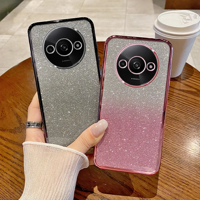 For Xiaomi Redmi A3 Case Xiaomi Redmi A3 Phone Case Shiny Glitter Plating Silicone Camera Lens Soft Back Cover