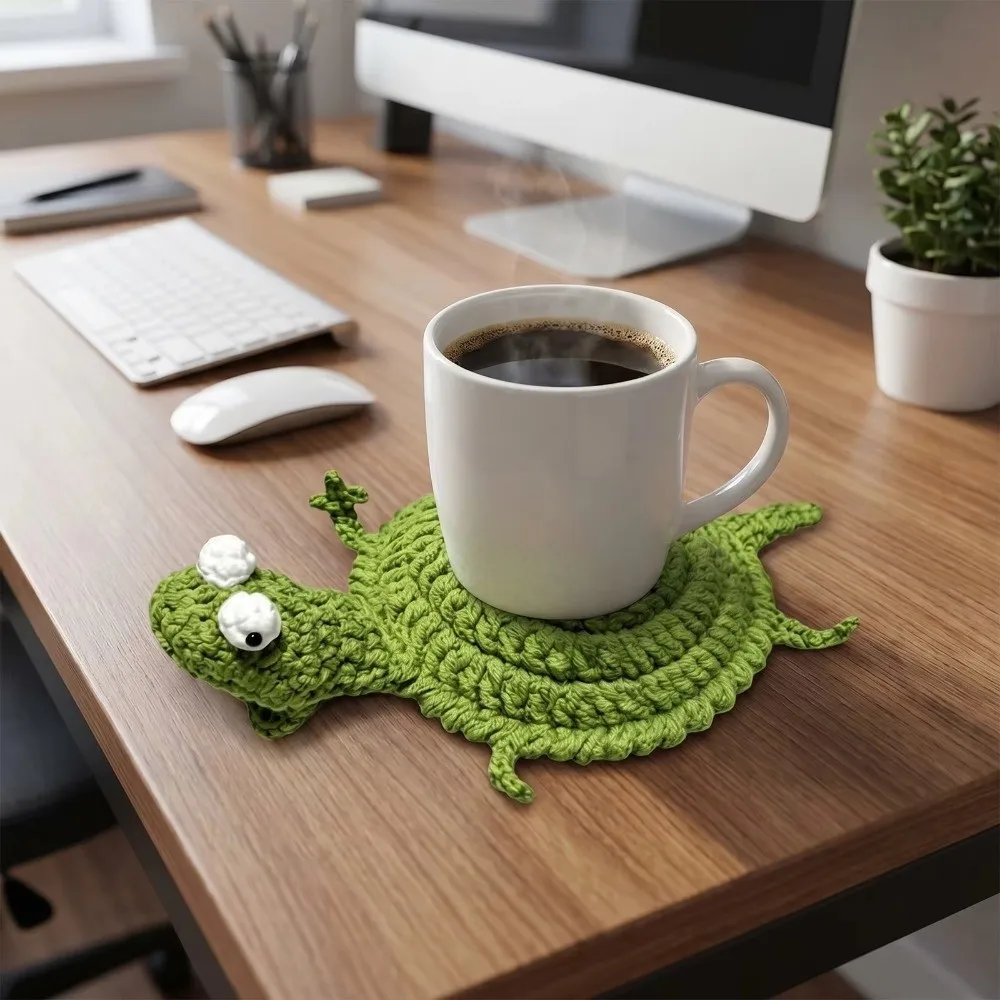 Gift Pressable Crochet Lizard Coasters Creative Cartoon Drink Insulation Pad Novelty Non-Slip Knitted Animal Coaster Home Decor