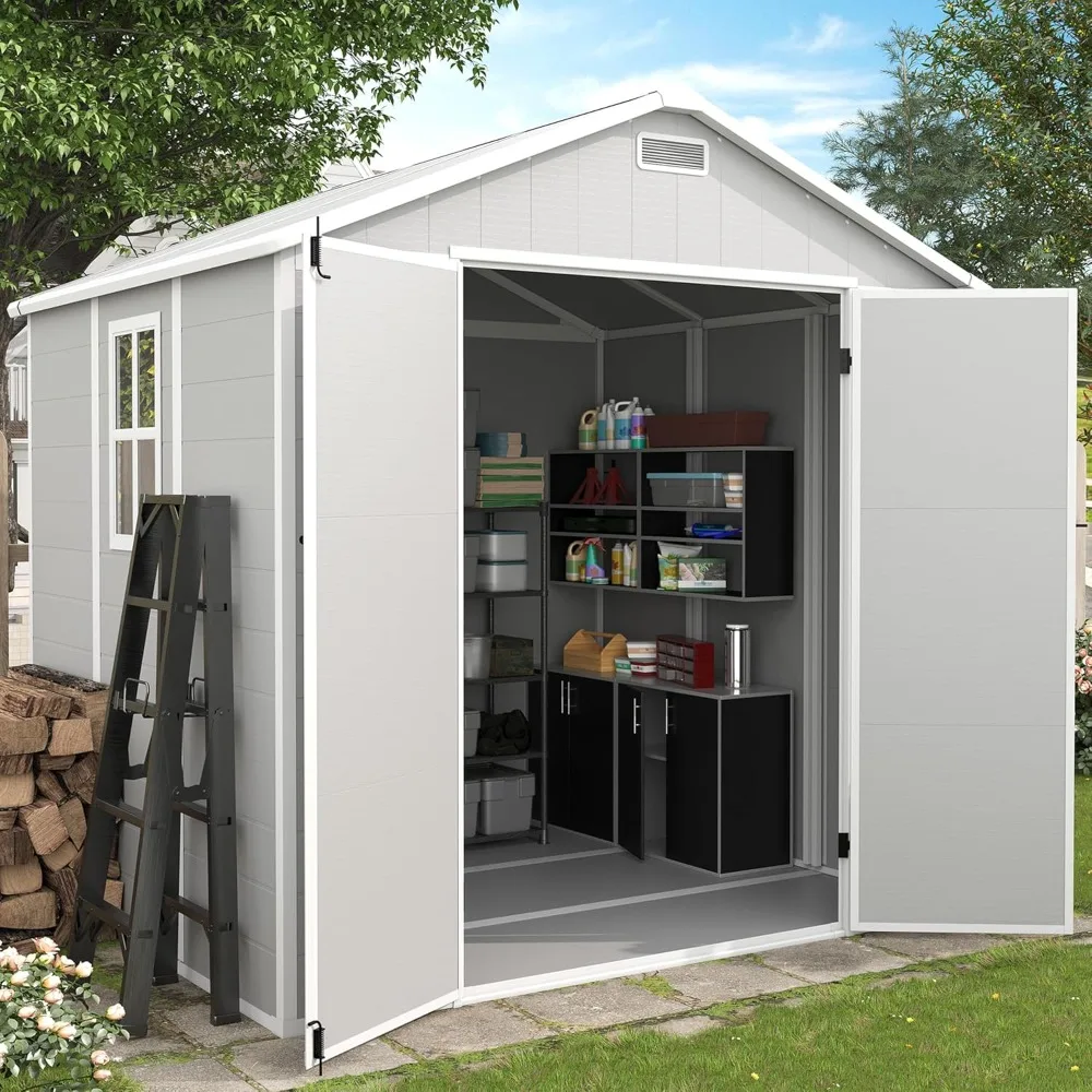 

Outdoor Storage Shed, 8x6 FT Resin Shed with Floor and Lockable Door Tool Sheds & Outdoor Storage for Bike,Tools, Waterproof