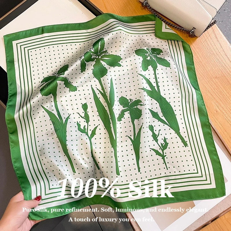 

Luxury 53x53cm 100% Pure Silk Scarf Women Neck Square Headband Fashion Hair Bandana Silk Satin Hijab Small Neckerchiefs Foulard