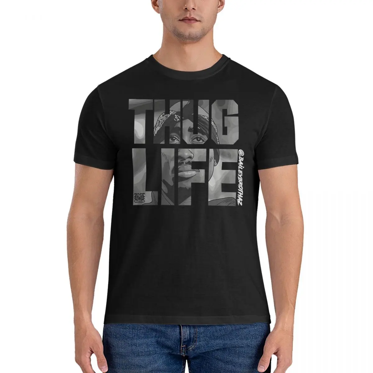 Thug Life Men's T Shirt Tupac Amaru Shakur Funny Tees Short Sleeve Round Collar T-Shirt Cotton Gift Idea Clothing