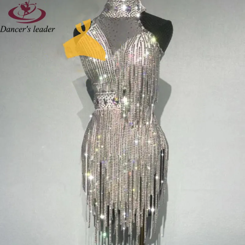 Robe de danse latine haut de gamme, col suspendu personnalisé, pleine de perceuse Catkins Cha Tango, vêtements professionnels de scène pour femmes adultes