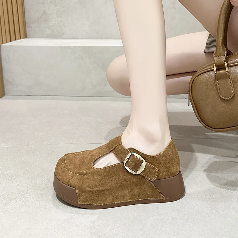 

Женские туфли Мэри Джейн из натуральной замши (5 см), осенние, удобные, в этническом стиле, весенние, на платформе, на танкетке