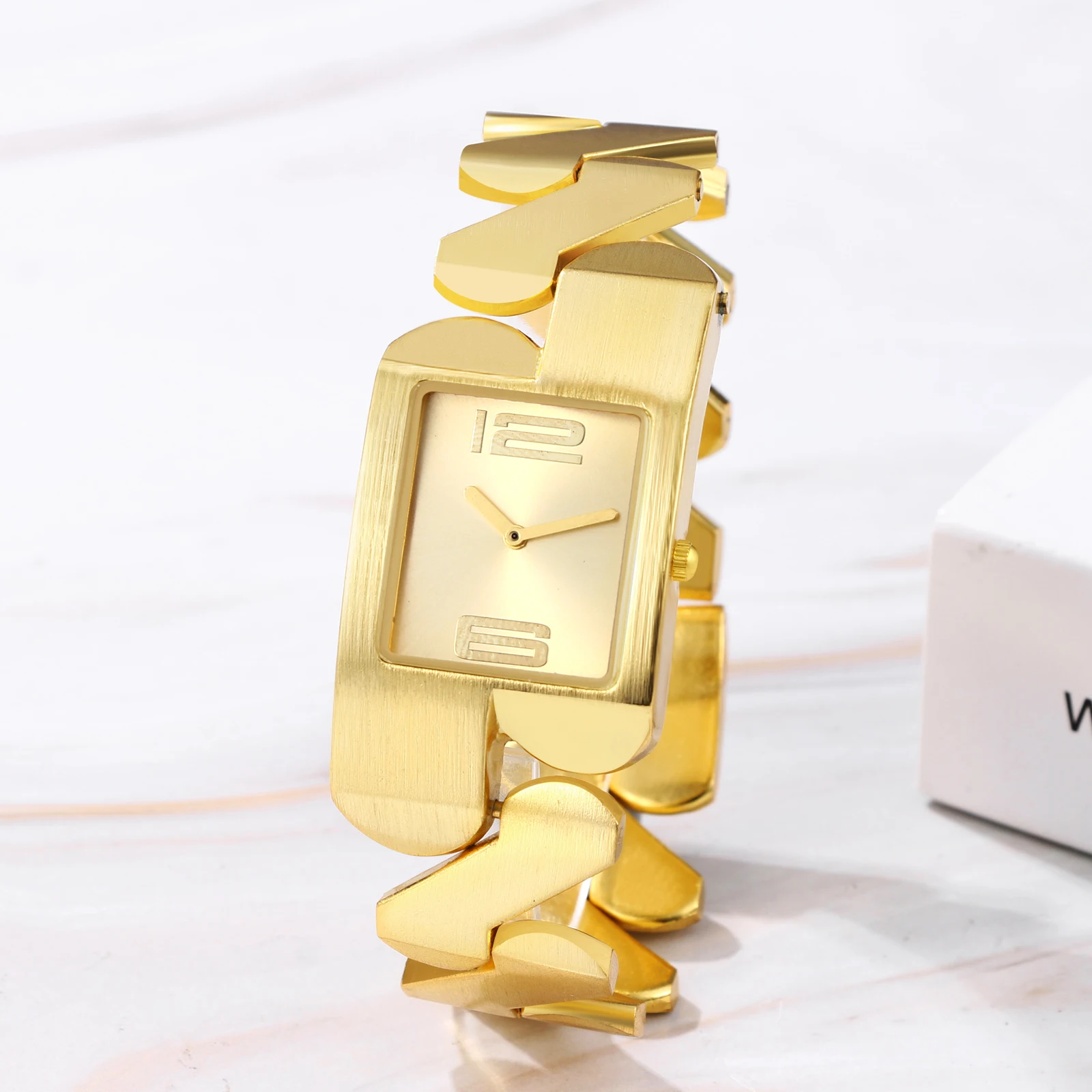 

Analog Quartz Geometric Decorative Strap Couples Square Watch Sun Print Surface Digital Scale Couples Watch
