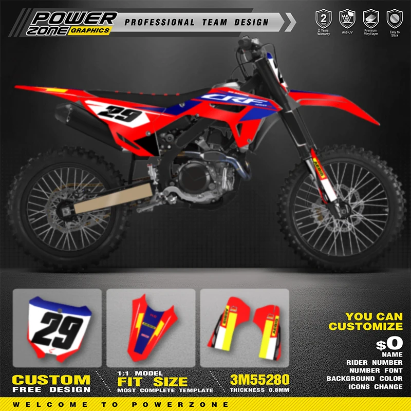 PowerZone Full Graphics Background Decals Stickers Kit For HONDA CRF450R 2021 2022 2023 CRF250R 2022 2023 2024 Motorcycle 12