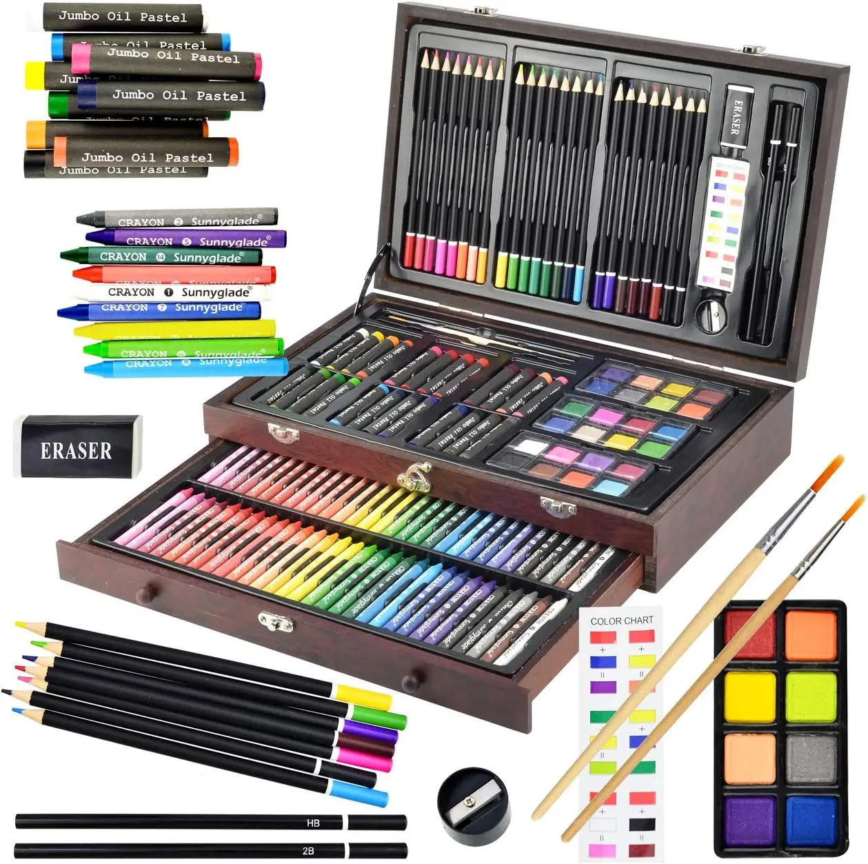 

145-Piece Deluxe Art Set in Wooden Box with Crayons, Pastels, Pencils & More